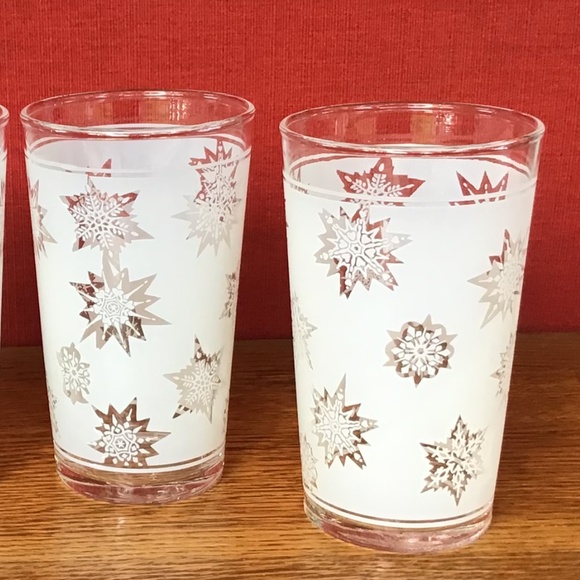 Vintage Federal Glass Frosted Atomic Snowflake Tumblers Set of 4 EUC - Picture 4 of 13